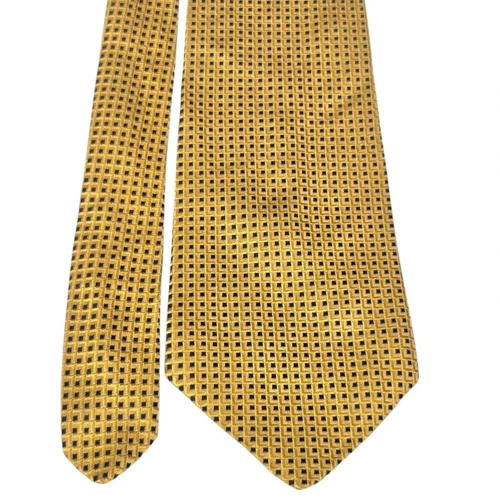 Brooks Brothers 346 Necktie Mens OS Gold Excellent Silk Geometric Square Pattern